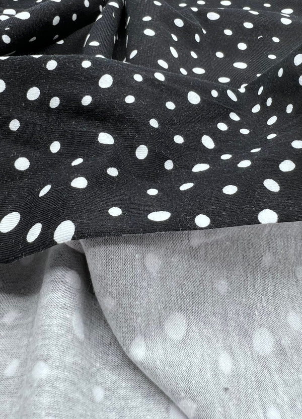 Black Dots Cotton Stretch Jersey 200 GSM 95/5 Lycra 4 Way Stretch