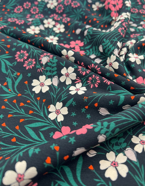 Black Floral Leaves Lightweight Non Stretch Woven Dress Craft Fabric