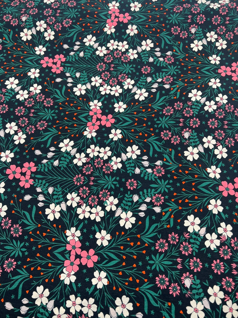 Black Floral Leaves Lightweight Non Stretch Woven Dress Craft Fabric