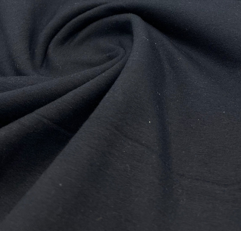 Black French Terry Loopback Cotton Jersey 230 GSM 95/5 Lycra 4 Way Stretch