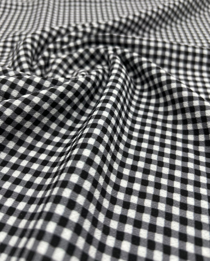 Black Gingham Check Print Lightweight Bubble Crepe Fabric
