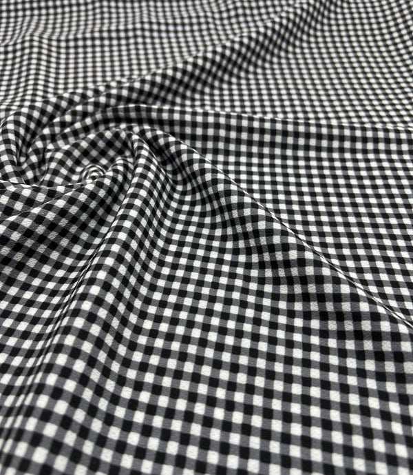 Black Gingham Check Print Lightweight Bubble Crepe Fabric