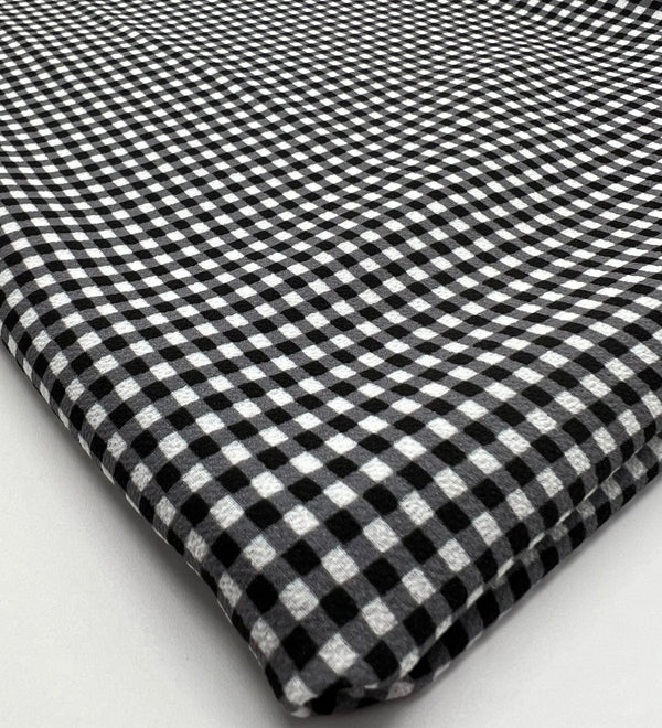 Black Gingham Check Print Lightweight Bubble Crepe Fabric