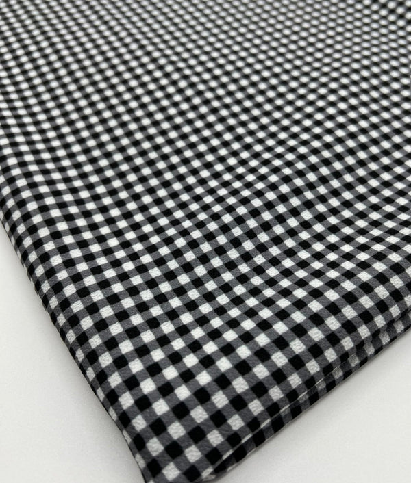 Black Gingham Check Print Lightweight Bubble Crepe Fabric