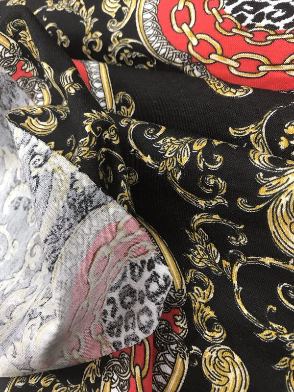 Black & Gold Chain Print Viscose Elastane Fabric