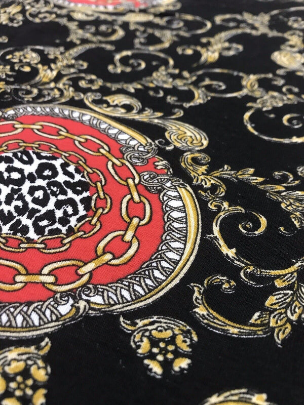 Black & Gold Chain Print Viscose Elastane Fabric