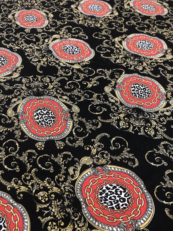 Black & Gold Chain Print Viscose Elastane Fabric