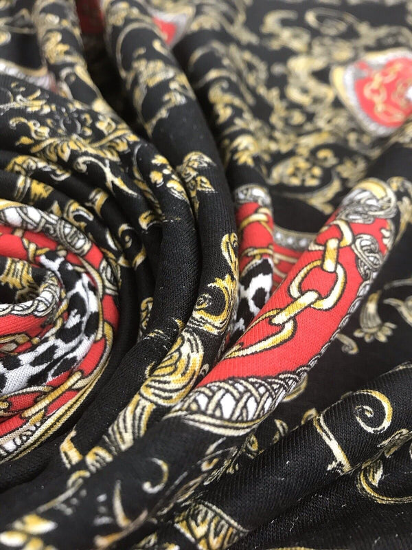 Black & Gold Chain Print Viscose Elastane Fabric