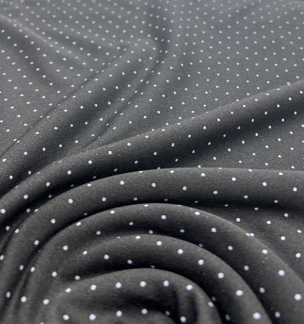 Black Grey Polka Spot Viscose Elastane 4 Way Stretch Fabric
