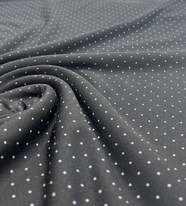 Black Grey Polka Spot Viscose Elastane 4 Way Stretch Fabric
