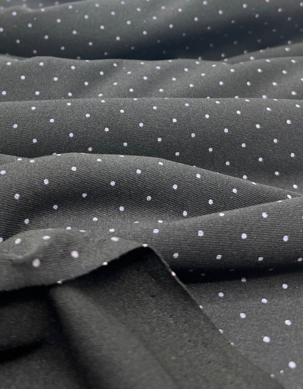 Black Grey Polka Spot Viscose Elastane 4 Way Stretch Fabric