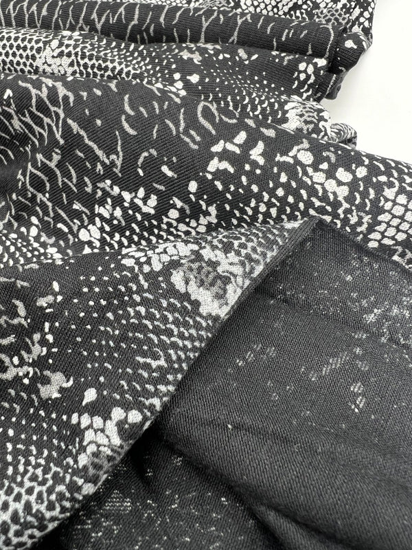 Black Grey Snake Print Viscose Elastane Fabric