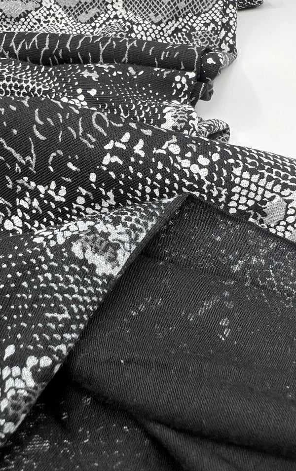 Black Grey Snake Print Viscose Elastane Fabric