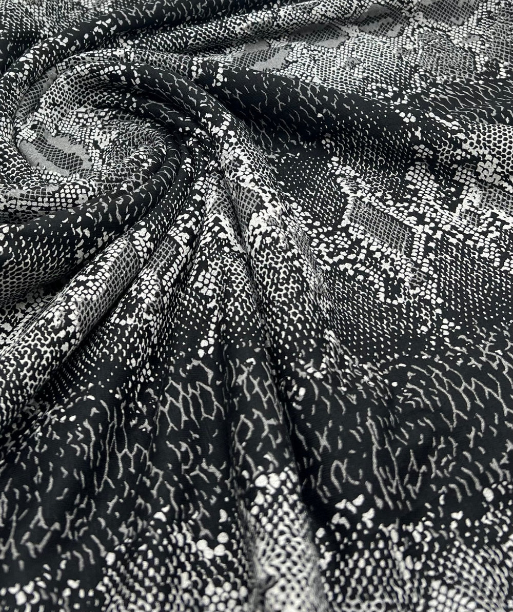 Black Grey Snake Print Viscose Elastane Fabric