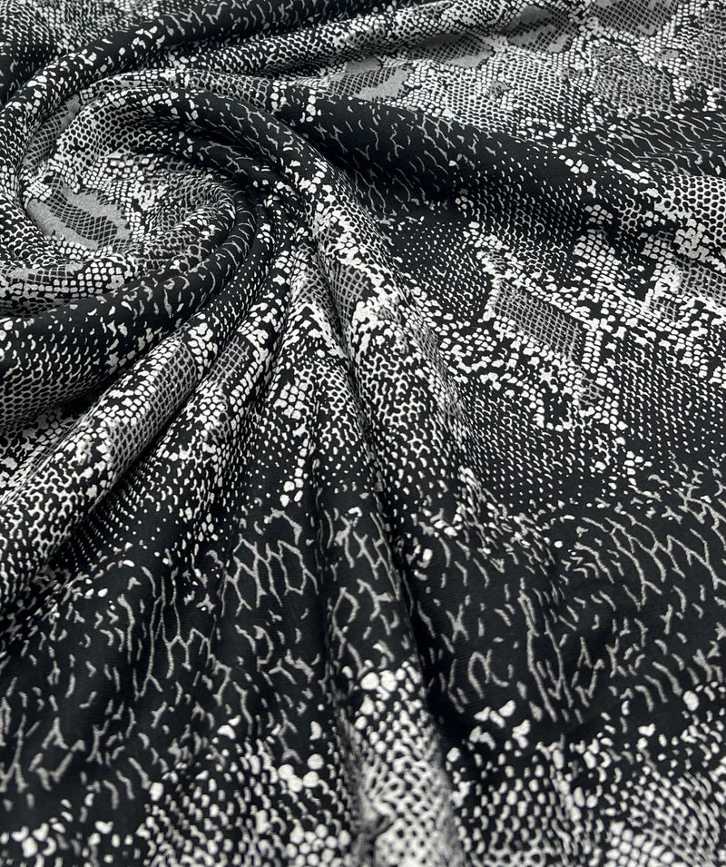 Black Grey Snake Print Viscose Elastane Fabric