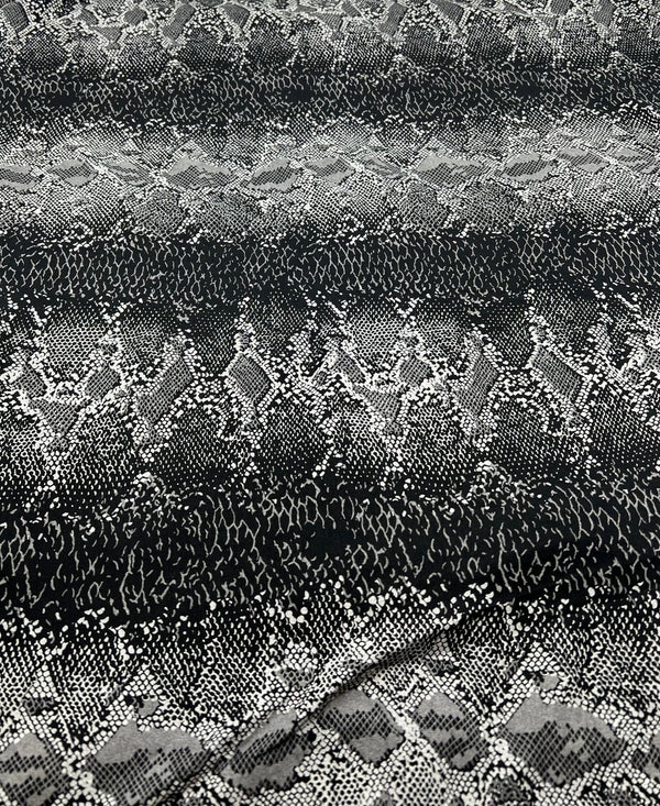 Black Grey Snake Print Viscose Elastane Fabric