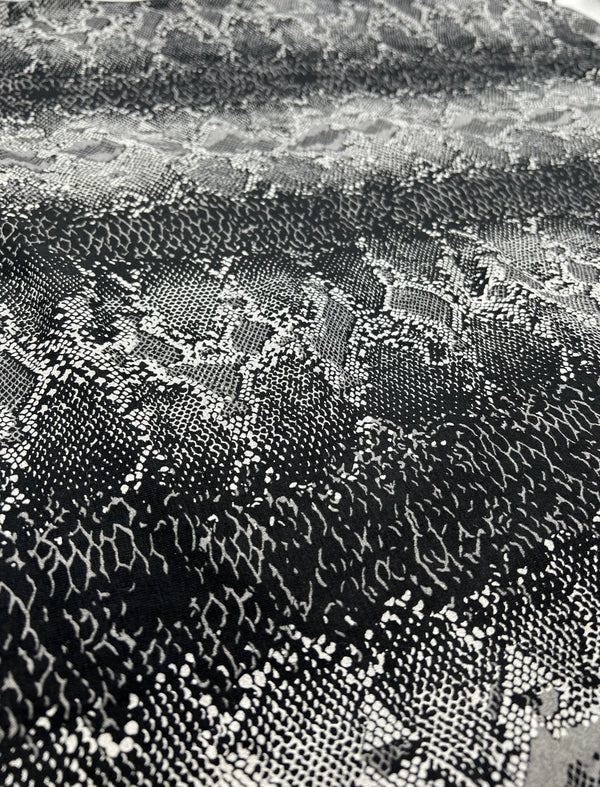Black Grey Snake Print Viscose Elastane Fabric