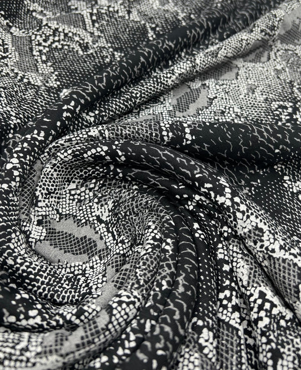 Black Grey Snake Print Viscose Elastane Fabric