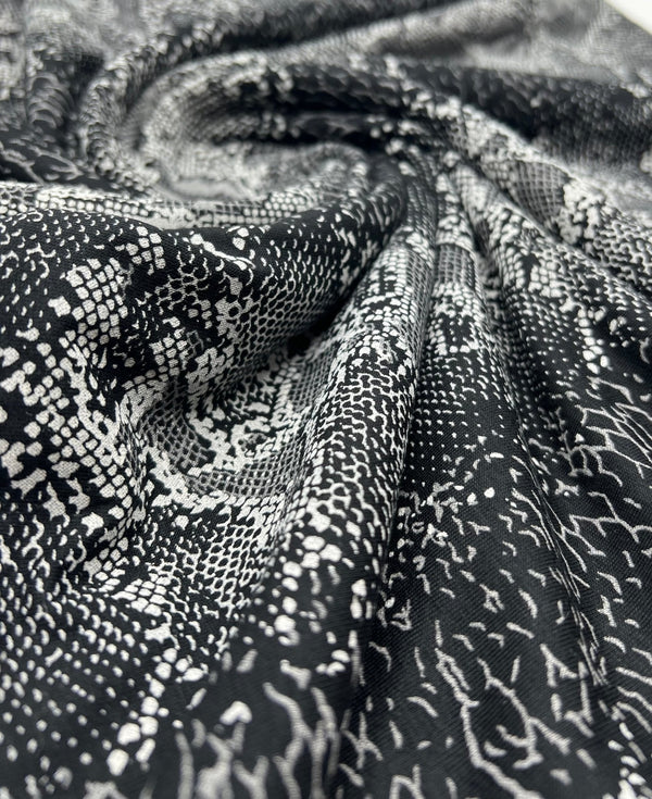 Black Grey Snake Print Viscose Elastane Fabric