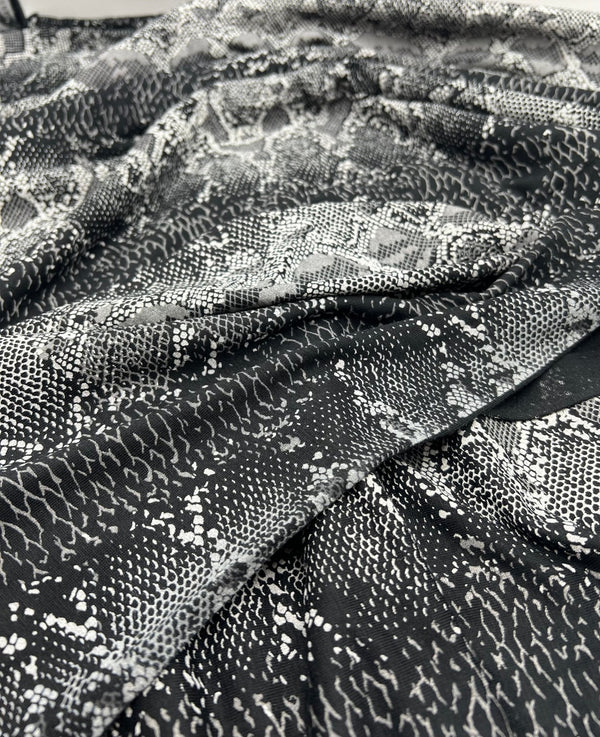 Black Grey Snake Print Viscose Elastane Fabric
