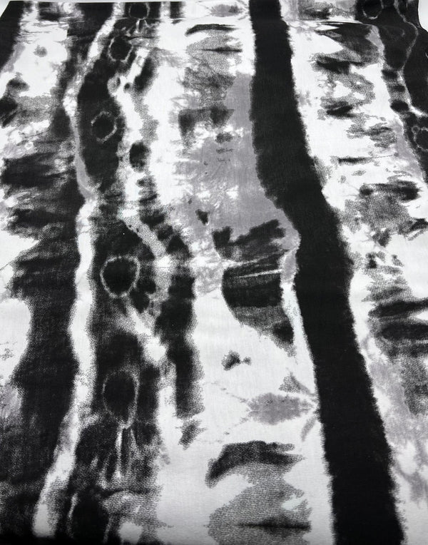 Black Grey Tie Dye Stripe Print Viscose Elastane Fabric