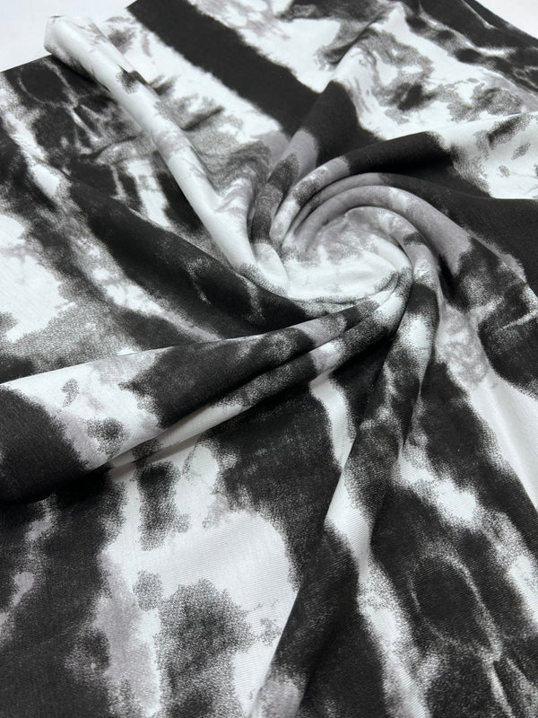 Black Grey Tie Dye Stripe Print Viscose Elastane Fabric