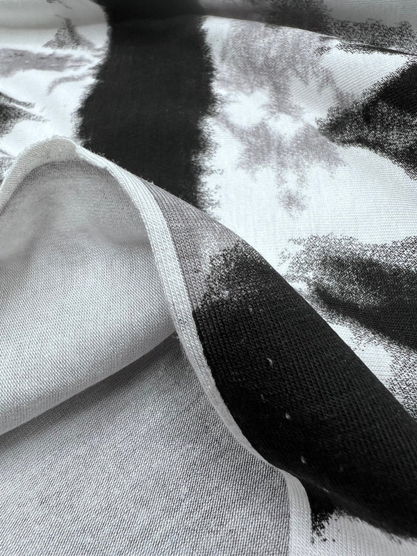 Black Grey Tie Dye Stripe Print Viscose Elastane Fabric