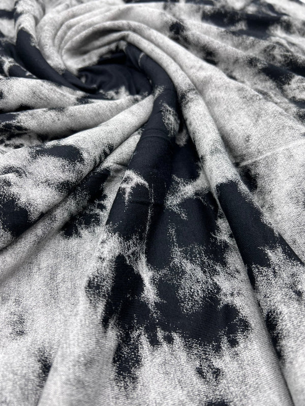 Black Large Grey Tie Dye Print Viscose Elastane Fabric