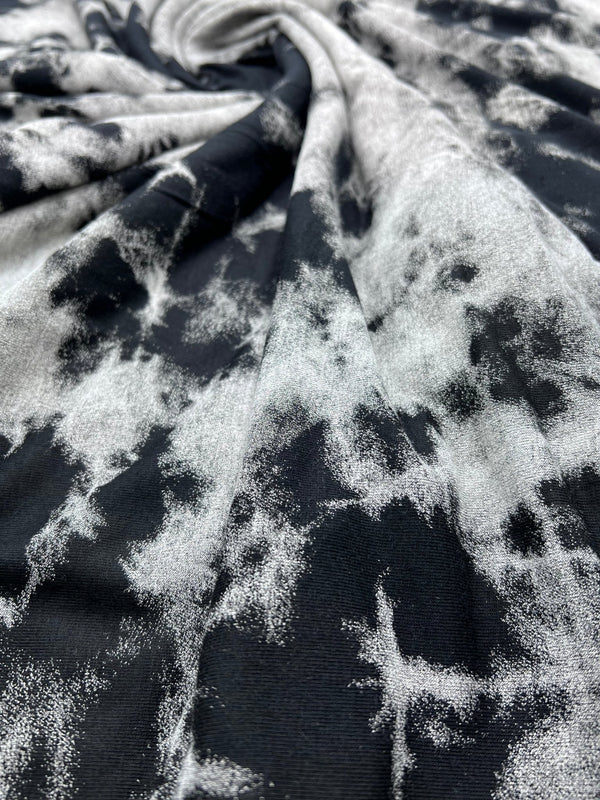 Black Large Grey Tie Dye Print Viscose Elastane Fabric