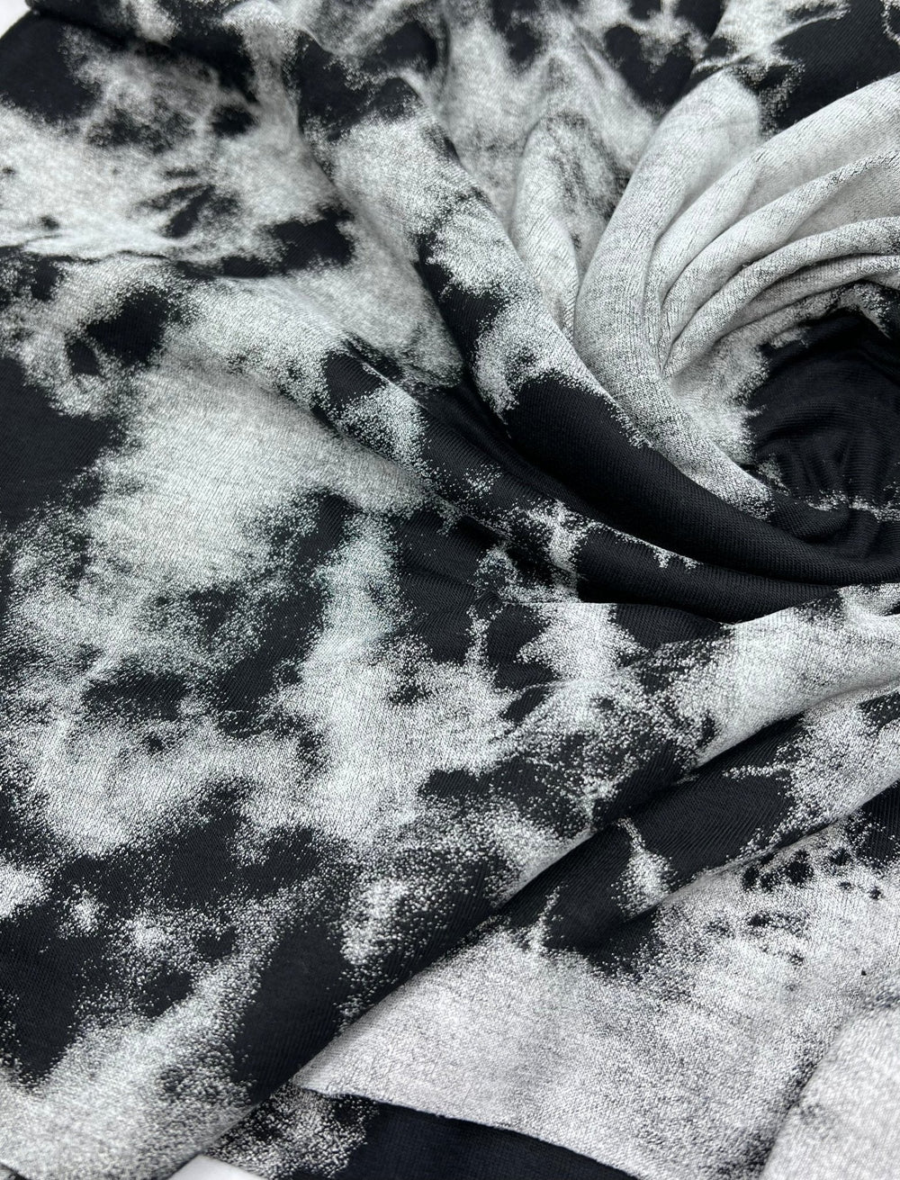Black Large Grey Tie Dye Print Viscose Elastane Fabric