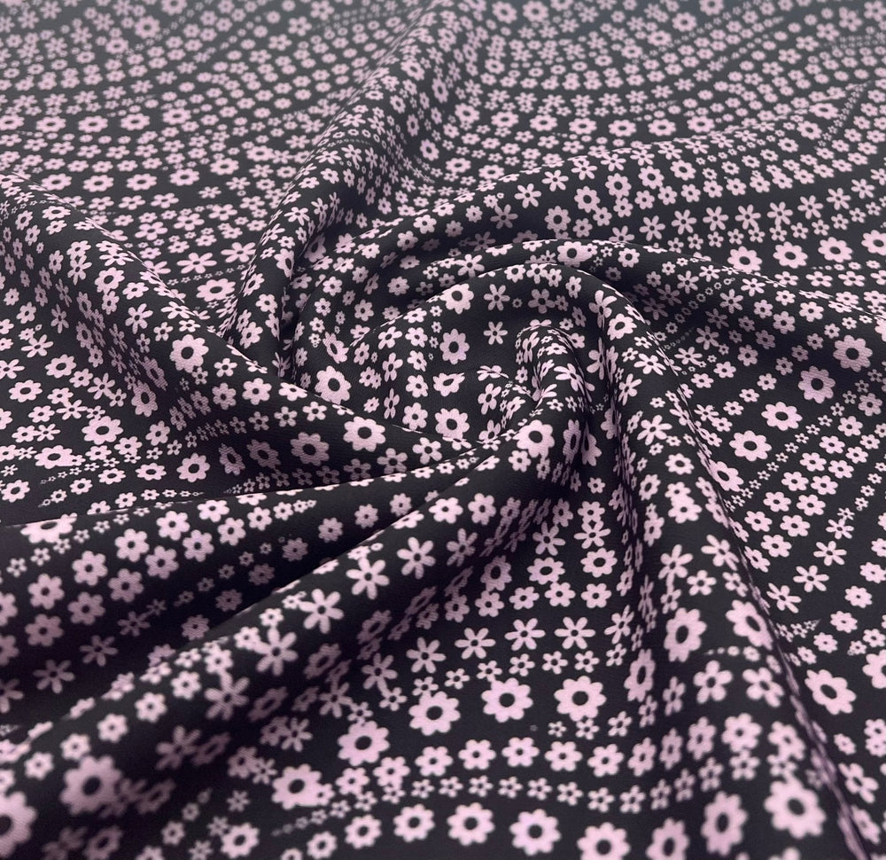 Black Lilac Floral Non Stretch Woven Fabric