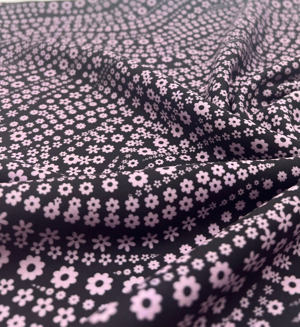 Black Lilac Floral Non Stretch Woven Fabric