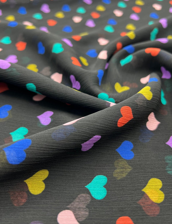 Black Love Heart Printed Chiffon Dress Fabric