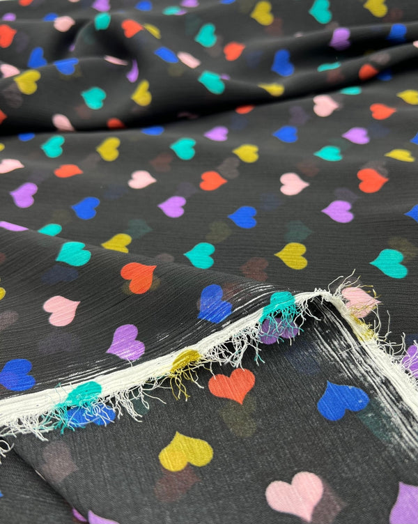 Black Love Heart Printed Chiffon Dress Fabric