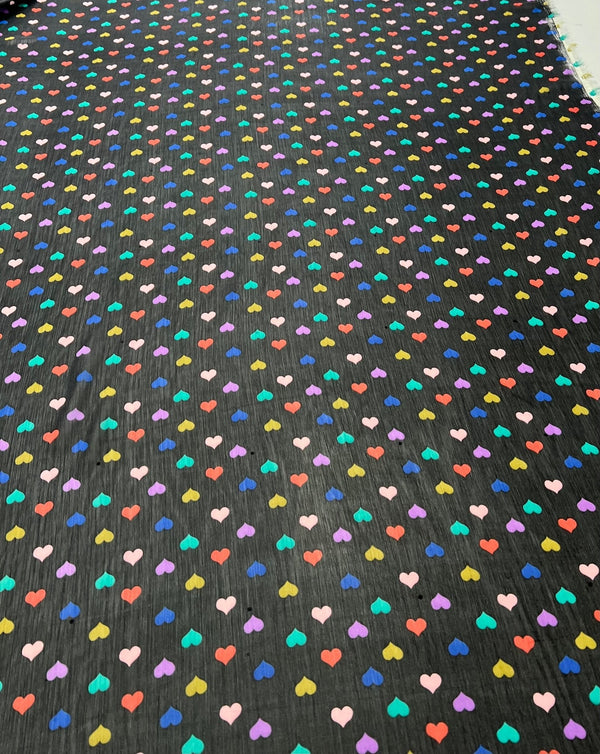 Black Love Heart Printed Chiffon Dress Fabric