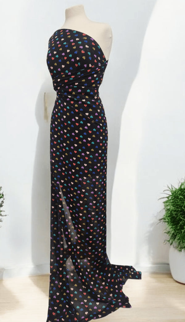 Black Love Heart Printed Chiffon Dress Fabric