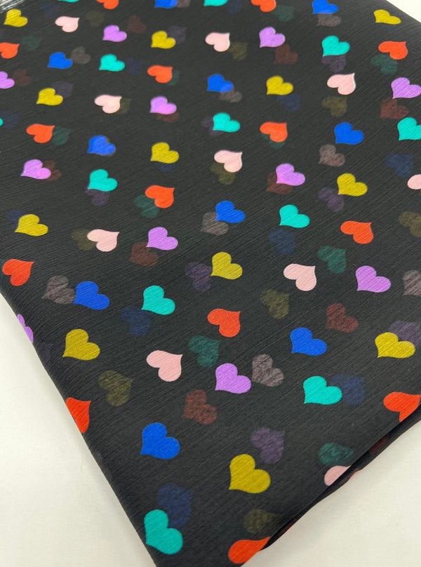 Black Love Heart Printed Chiffon Dress Fabric