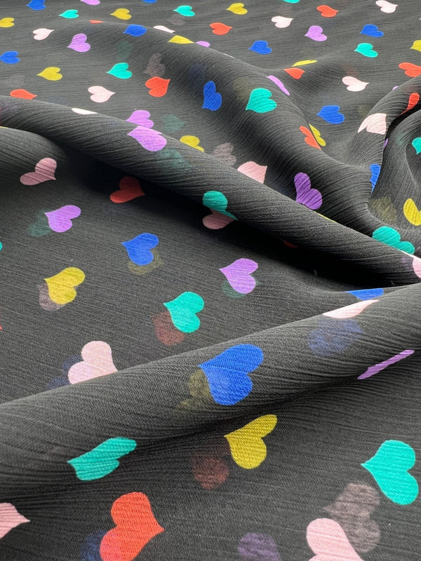Black Love Heart Printed Chiffon Dress Fabric