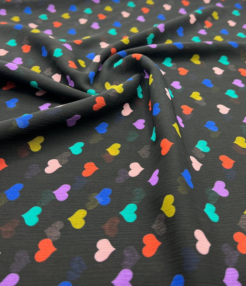 Black Love Heart Printed Chiffon Dress Fabric