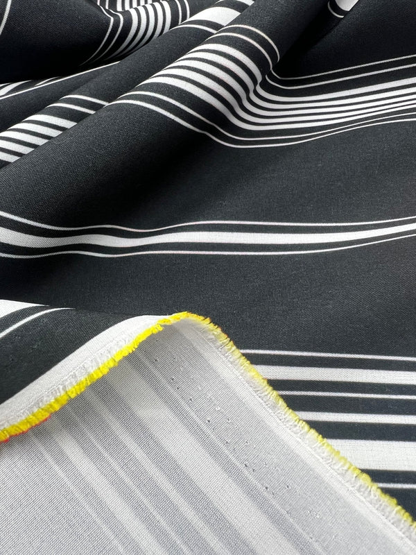 Black Multi Vertical Stripe Lightweight Non Stretch Fabric