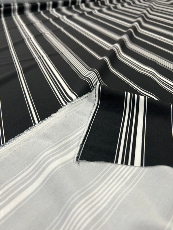 Black Multi Vertical Stripe Lightweight Non Stretch Fabric