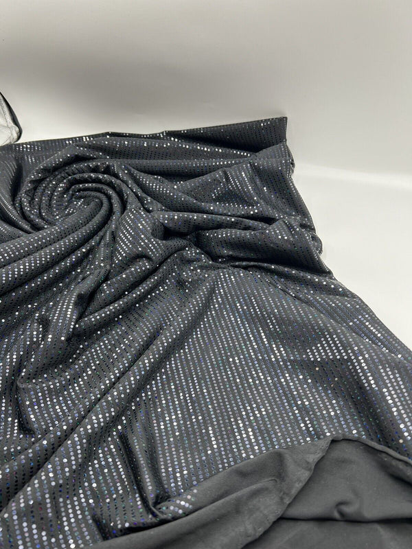 Black Multicoloured Sequin Detail Soft Touch Stretch Fabric