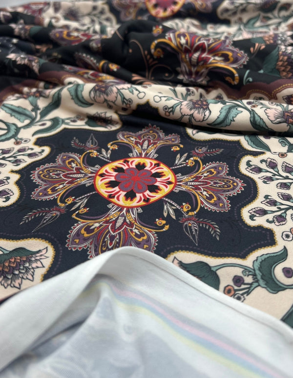 Black Paisley Floral Super Soft Print Spun Poly Stretch Fabric