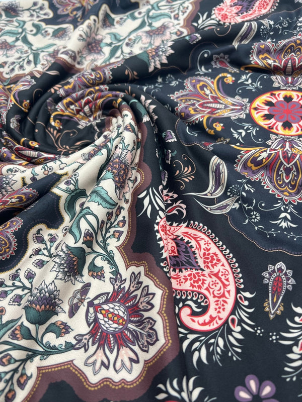 Black Paisley Floral Super Soft Print Spun Poly Stretch Fabric