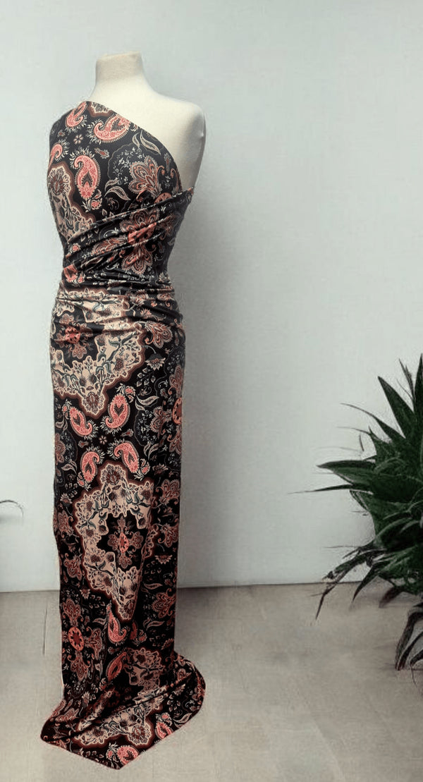Black Paisley Floral Super Soft Print Spun Poly Stretch Fabric