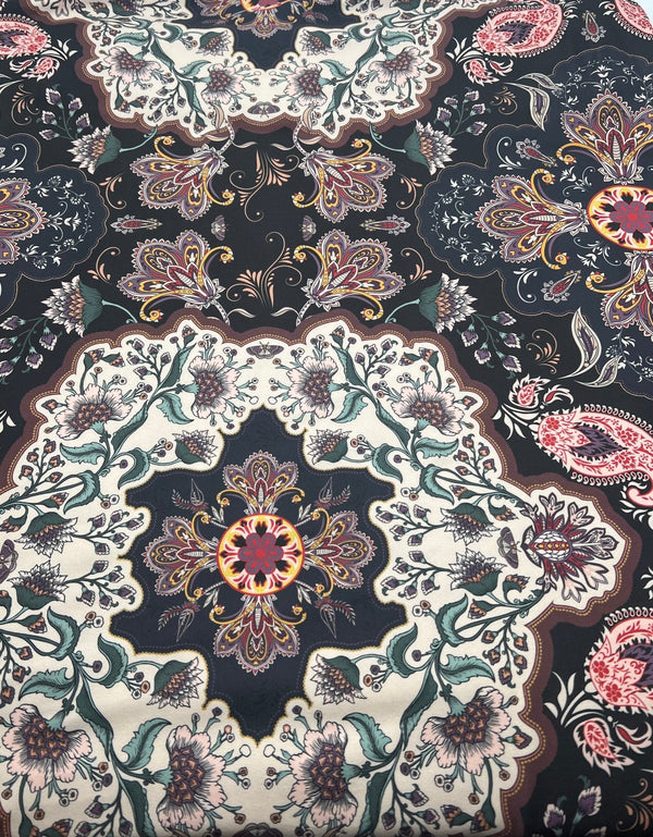 Black Paisley Floral Super Soft Print Spun Poly Stretch Fabric