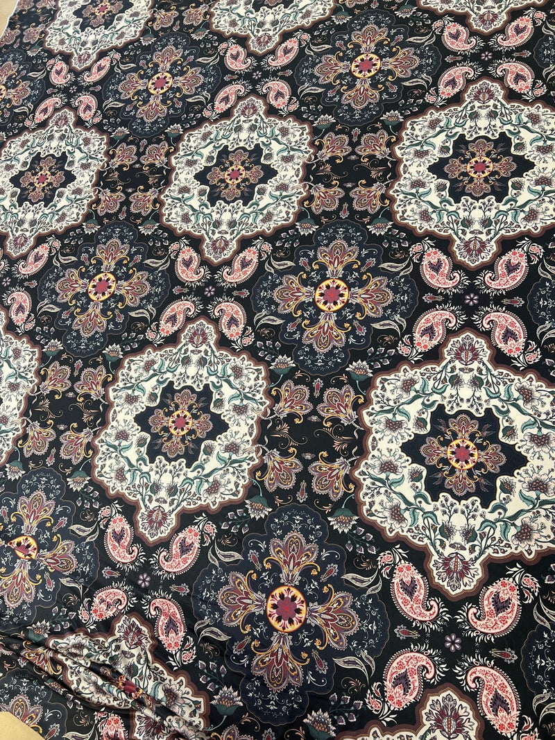 Black Paisley Floral Super Soft Print Spun Poly Stretch Fabric