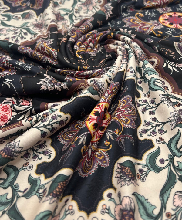 Black Paisley Floral Super Soft Print Spun Poly Stretch Fabric