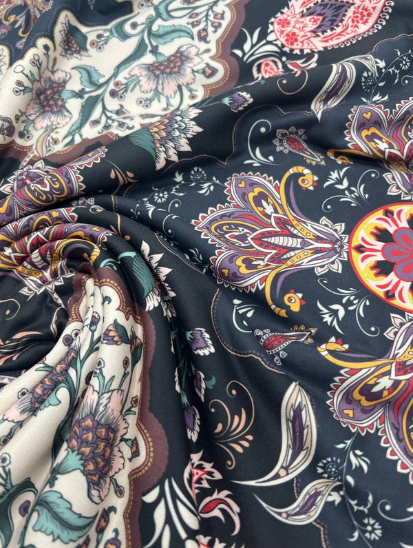 Black Paisley Floral Super Soft Print Spun Poly Stretch Fabric