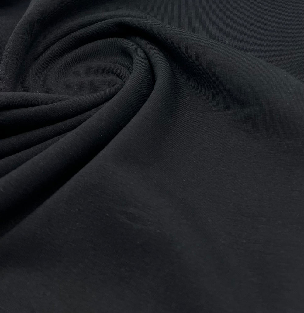 Black Cotton Stretch Jersey 240 GSM 92/8 Lycra 4 Way Stretch